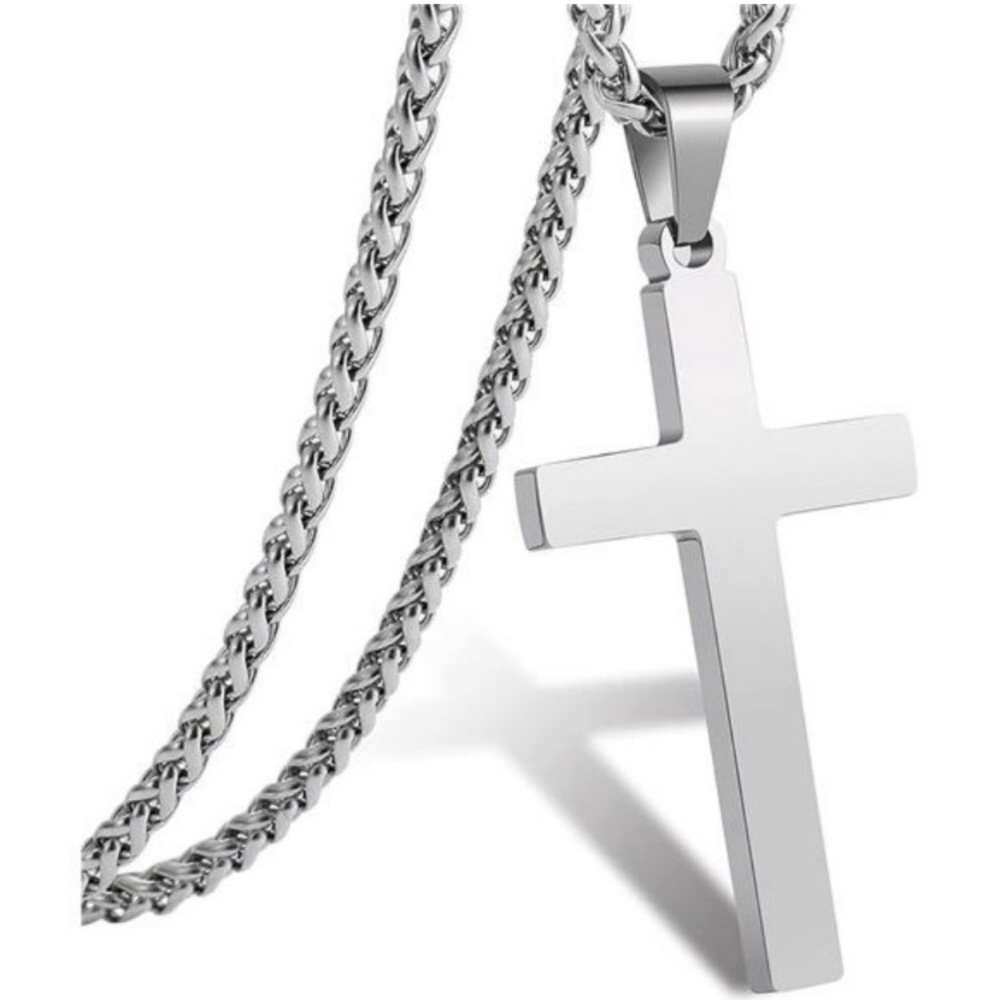 Men's Stainless Steel Cross Pendant Chain Necklace Silver Jewelry Religious Gift
